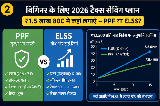 बिगिनर के लिए 2026 टैक्स सेविंग प्लान: ₹1.5 लाख 80C में कहाँ लगाएँ – PPF या ELSS?