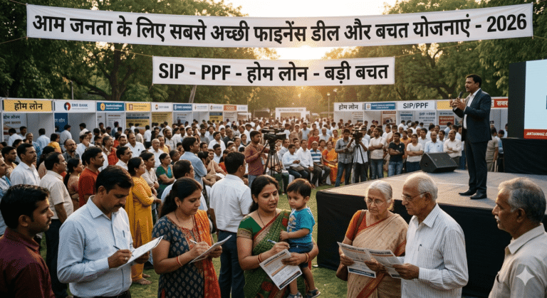 मैदान में कई स्टॉल्स बने हुए हैं, जिन पर 'डाकघर बचत योजना', 'वरिष्ठ नागरिक बचत', 'टैक्स फ्री निवेश' और 'स्मॉल सेविंग्स स्कीम्स' जैसे बोर्ड लगे हैं, जो लोगों को निवेश विकल्पों के प्रति शिक्षित कर रहे हैं।