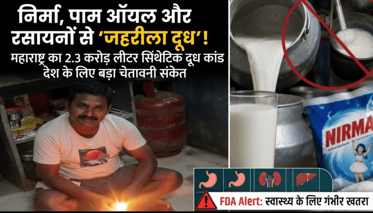 महाराष्ट्र दूध घोटाला 2.3 करोड़ लीटर सिंथेटिक दूध का पर्दाफाश, डिटर्जेंट और पाम ऑयल का हो रहा था इस्तेमाल निर्मा, पाम ऑयल और रसायनों से 'जहरीला दूध'! महाराष्ट्र का 2.3 करोड़ लीटर सिंथेटिक दूध कांड देश के लिए बड़ा चेतावनी संकेत